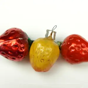 Set of 3 Vintage USSR Silver Glass Christmas Ornament Strawberry