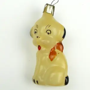Vintage USSR Painted Glass Christmas Tree Ornament Puppy
