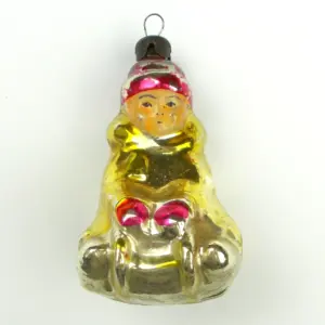 Vintage Glass Christmas Ornament Boy on Sledge