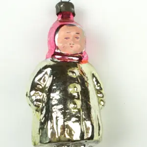 Antique Vintage Glass Christmas Ornament Girl in Coat