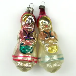 Set of 2 Vintage Glass Christmas Ornaments Red Hood