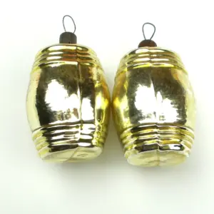 Set of 2 Antique Vintage Glass Christmas Ornaments Barrels