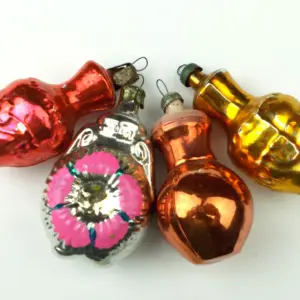 Set of 4 Antique Vintage Russian Glass Christmas Ornaments Old Jugs