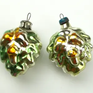 Set of 2 Antique Vintage Glass Christmas Ornaments Acorn
