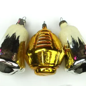 Set of 3 Vintage USSR Silver Glass Christmas Tree Ornaments Bells
