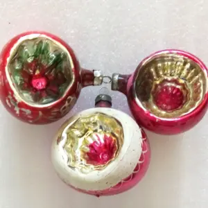 Set of 3 Vintage USSR Glass Christmas Ornament Lanterns