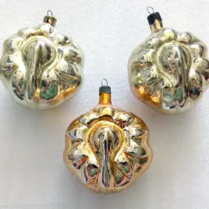 Set of 3 Vintage USSR Glass Christmas Ornament Sunflowers