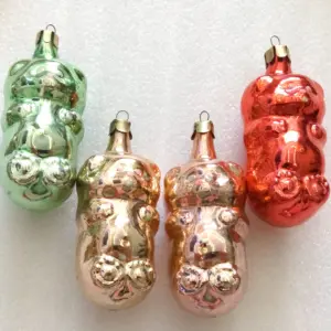 Set of 4 Vintage USSR Glass Christmas Ornament Bears Cubs