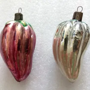Set of 2 Vintage USSR Glass Christmas Ornament Tree Paprika
