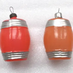Set of 2 Antique Vintage Glass Christmas Ornaments Barrels