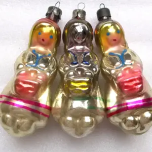 Set of 3 Vintage USSR Glass Christmas Ornament Red Hoods