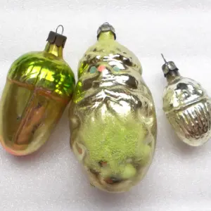 Set of 3 Vintage USSR Glass Christmas Ornament Old Acorns