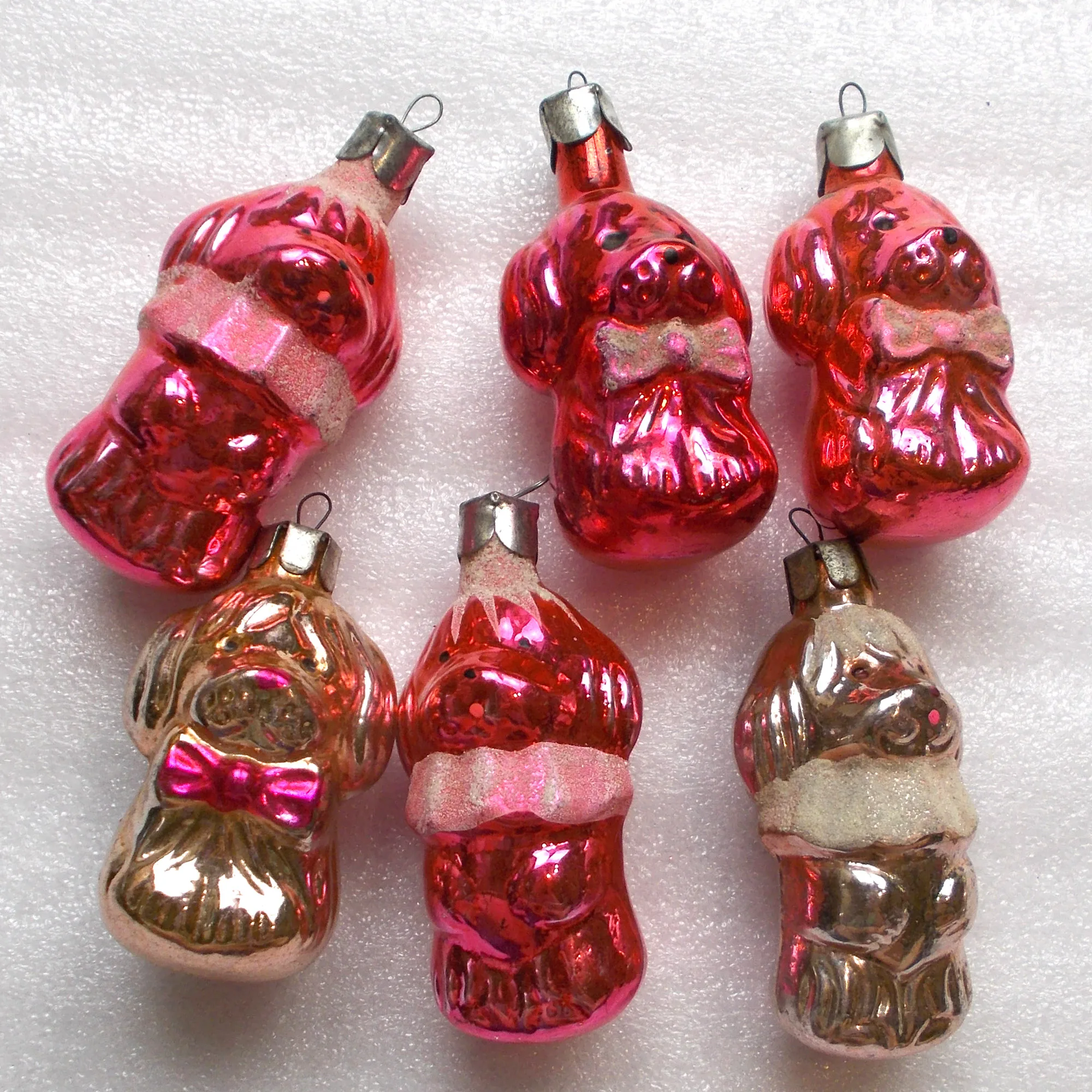 Set of 6 Vintage USSR Glass Christmas Ornaments Puppies