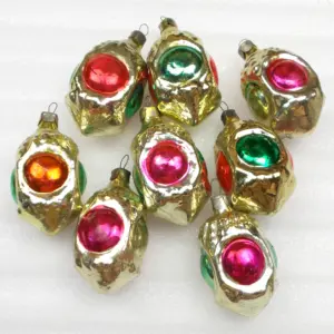 Set of 8 Vintage USSR Silver Glass Christmas Tree Ornaments