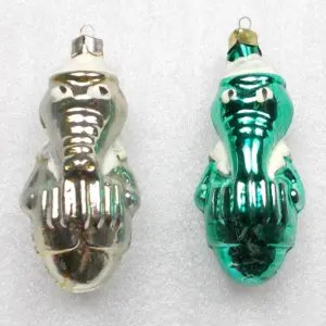 Set of 2 Antque Vintage Glass Christmas Ornaments Tree Crocodiles