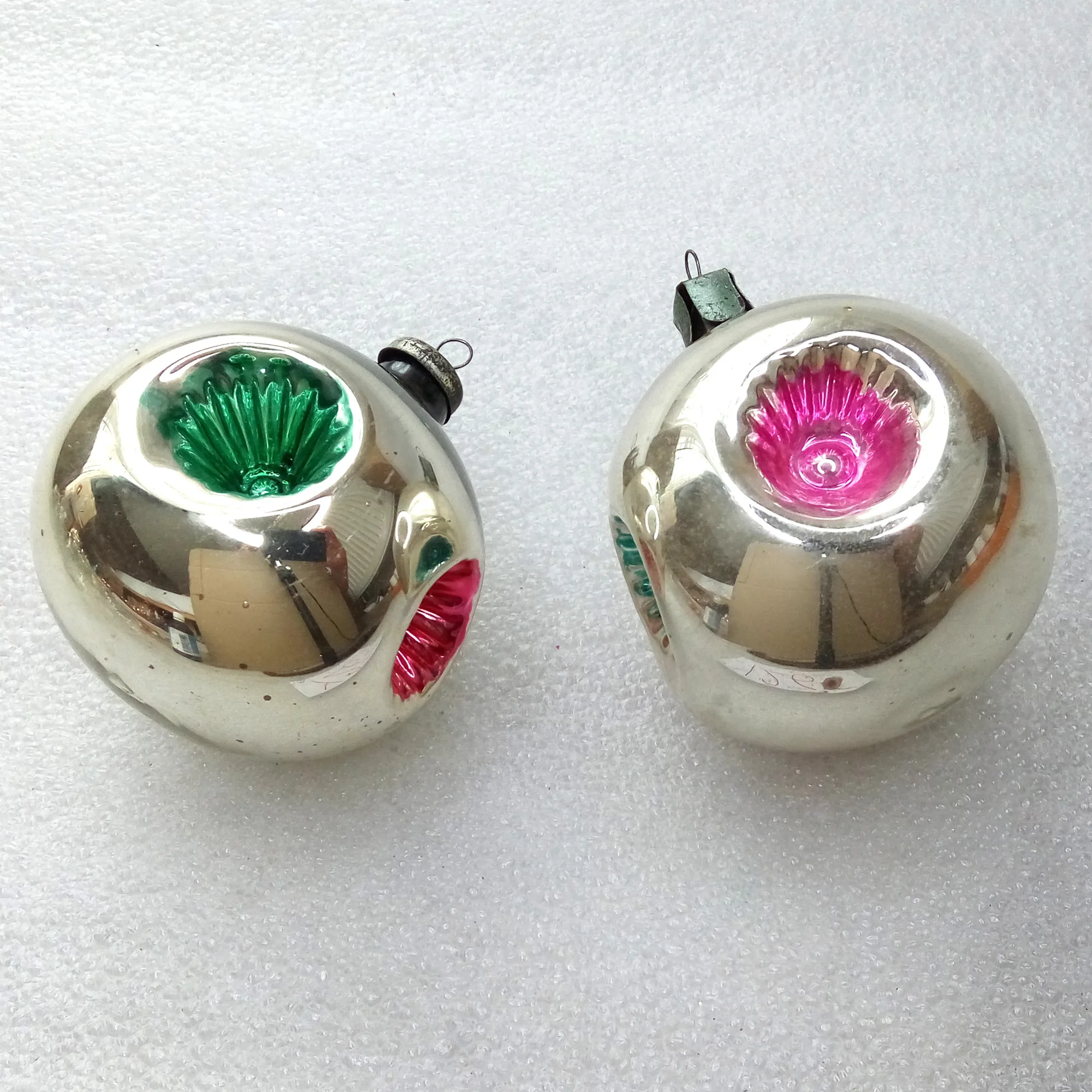 Set of 2 Antique Vintage Glass Christmas Ornaments Lanterns