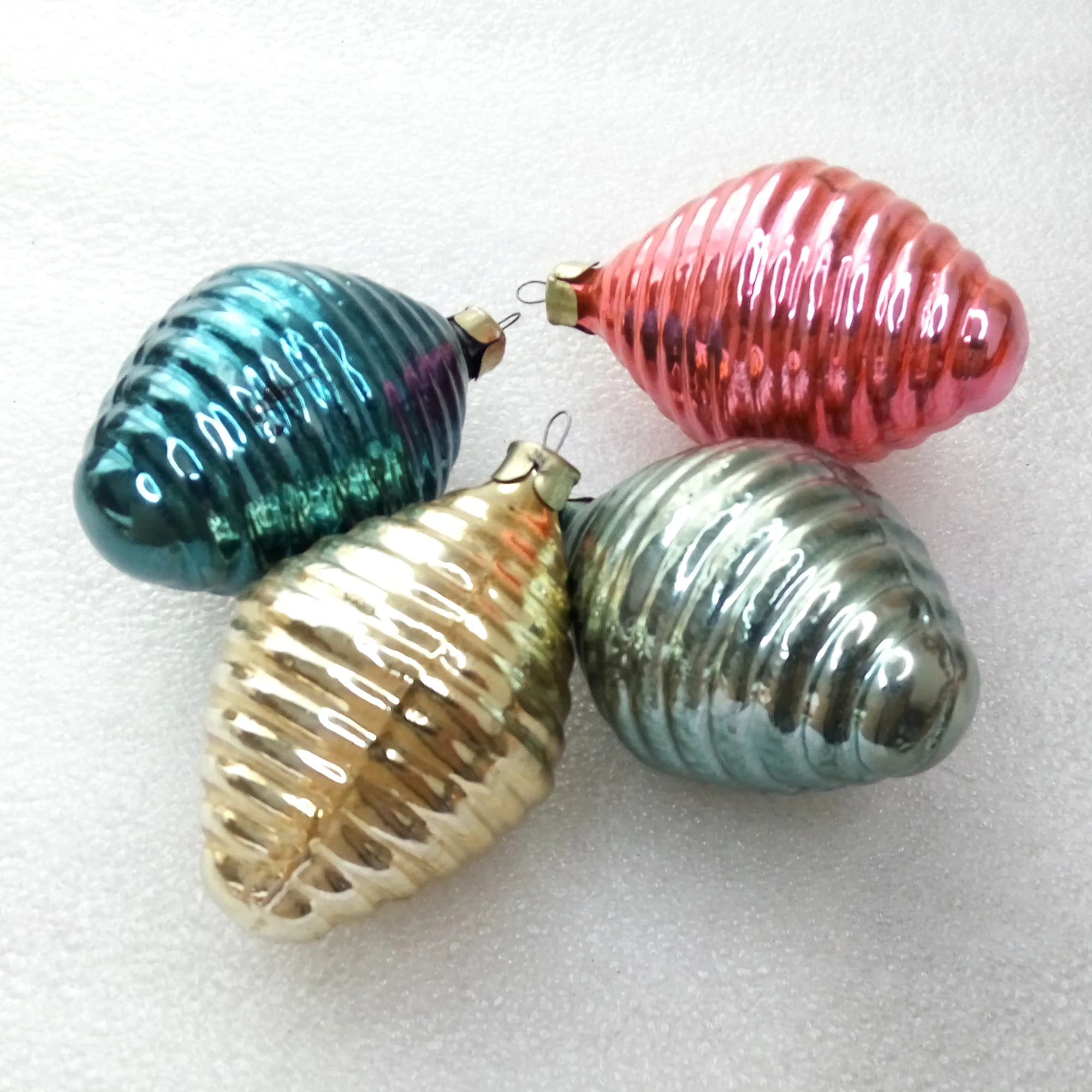 Set of 4 Antique Vintage Glass Christmas Ornaments Old Cones