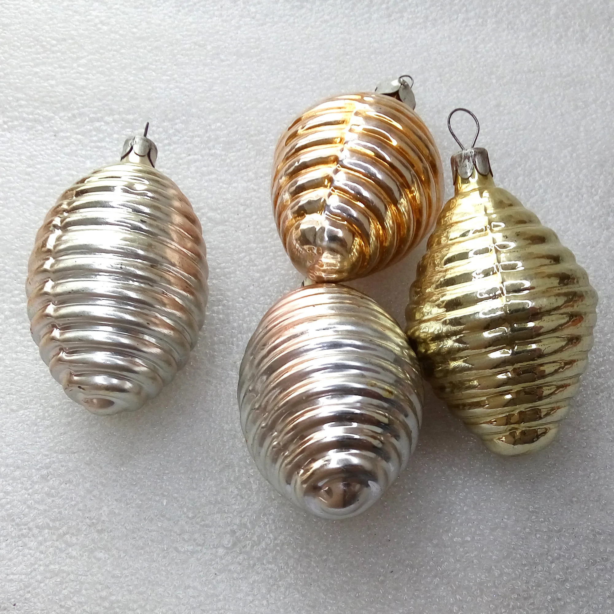 Set of 4 Antique Vintage Glass Christmas Ornaments Old Cones