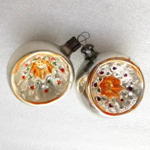 Set of 2 Antique Vintage Glass Christmas Ornaments Lanterns