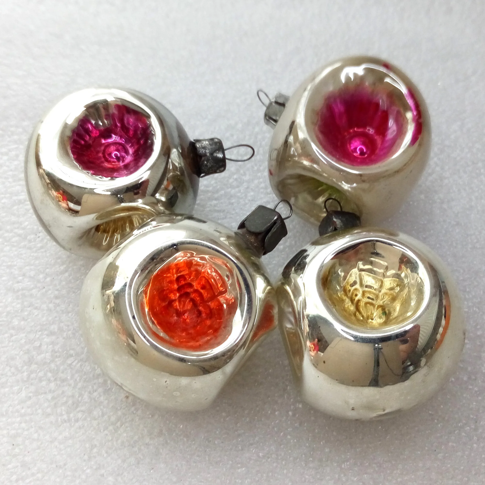 Set of 4 Antique Vintage Glass Christmas Ornaments Lanterns