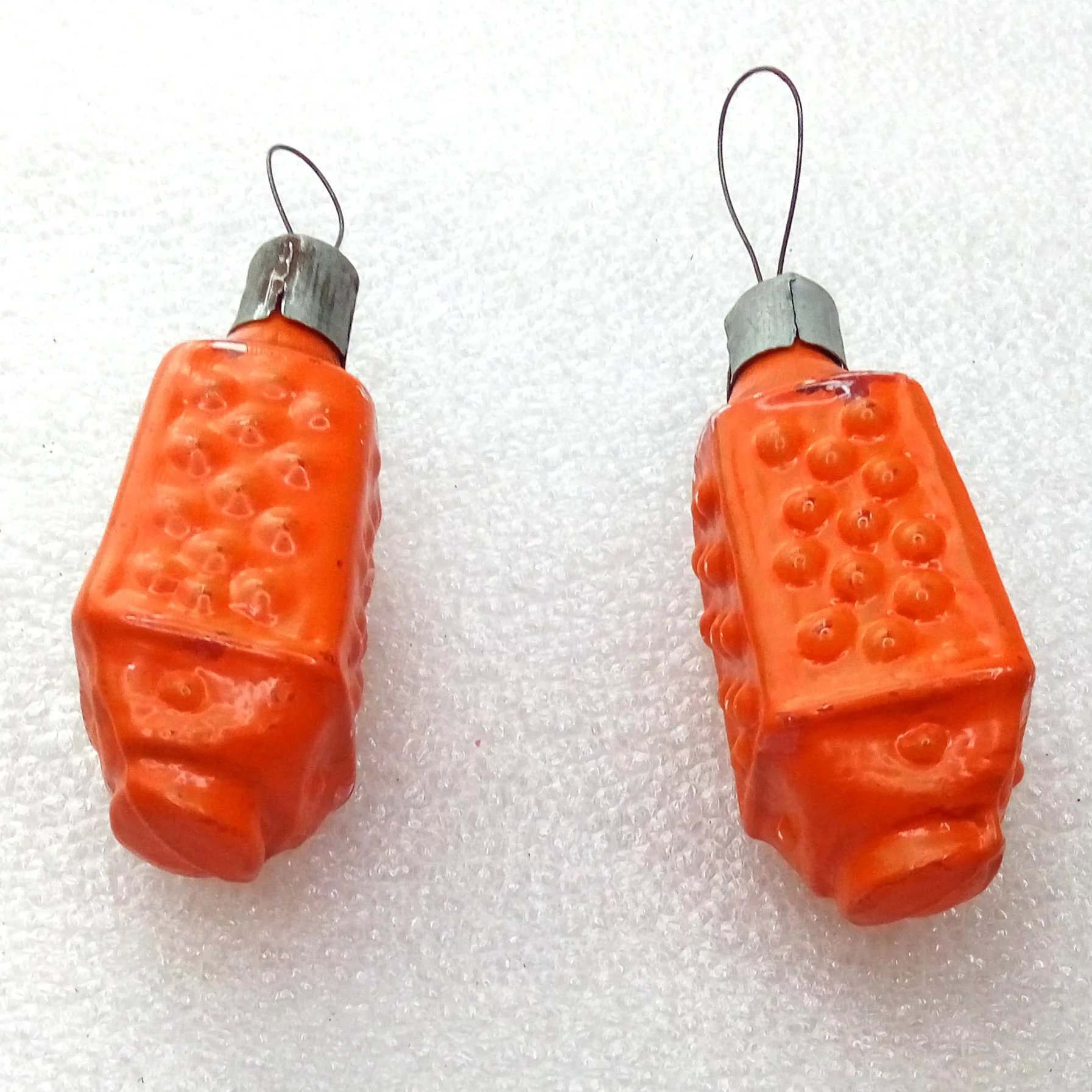 Set of 2 Old Antique Vintage Glass Christmas Ornament Lanterns