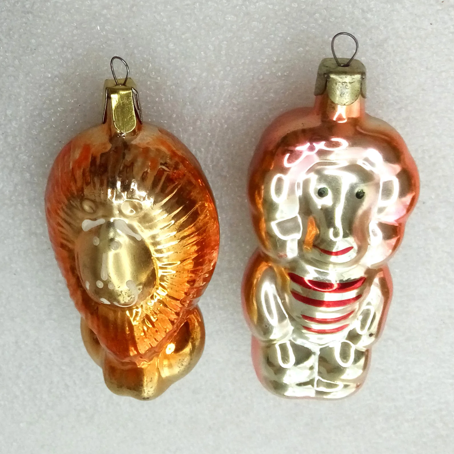 Set of 2 Antique Vintage Glass Christmas Ornaments Lions