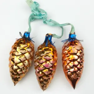 Set of 3 Antique Vintage Glass Christmas Ornaments Pinecone